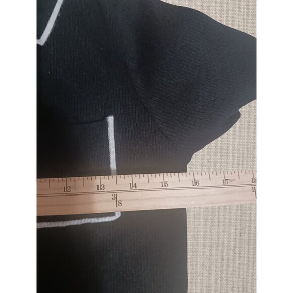 Yoo Short-Sleeve Button-Up blouse With White Trim size small blk/wht - Picture 6 of 7